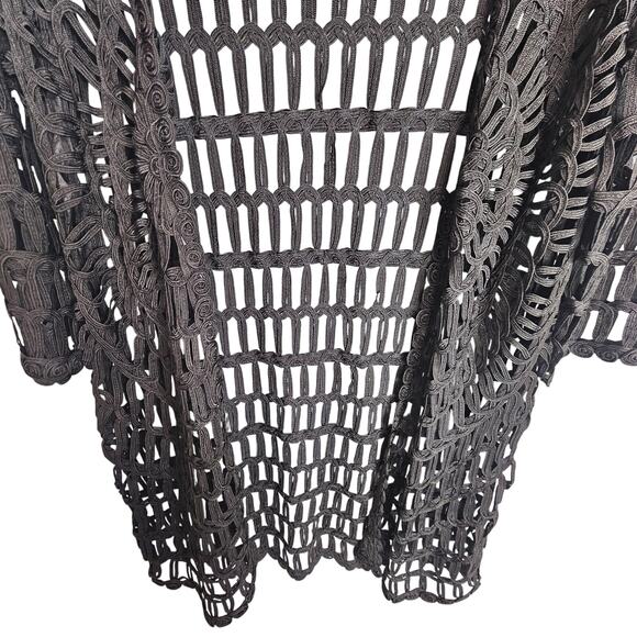 Chicos Travelers Brown Crochet Cardigan Jacket Womens 1 Open Front Duster - Picture 3 of 8